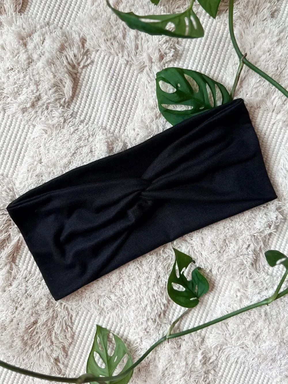 Hello Headband Black OS Buttery Soft Twist Front